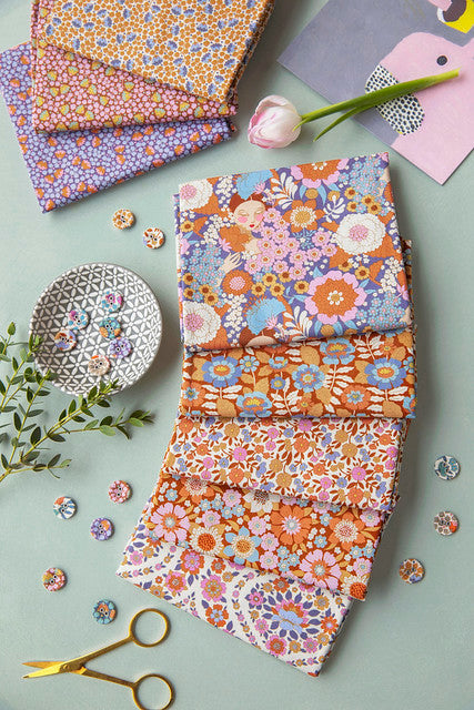 Tilda Wallflower Blue & Orange Fat Quarter Bundle Fabrics Tilda