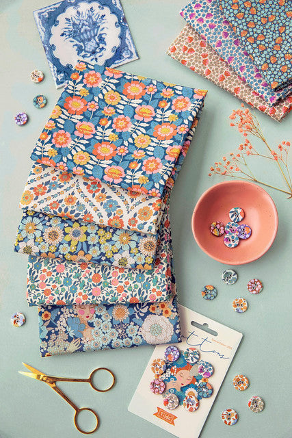 Tilda Wallflower Blue & Orange Fat Quarter Bundle Fabrics Tilda