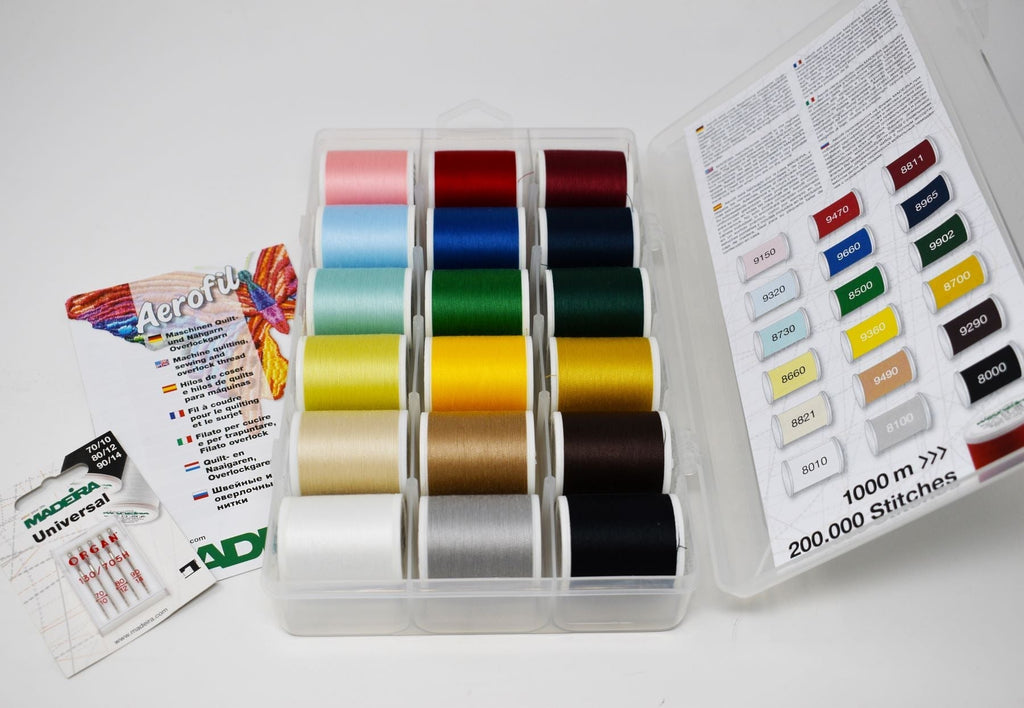 Aerofil 120 – Smart Box, 1100-yard (1000m) Spools, 18 Colors Thread Assortment Boxes Madeira Quilting Thread