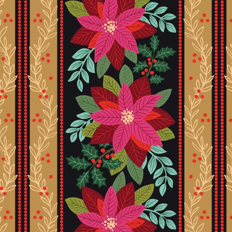 Lewis & Irene All is Bright Table Runner Panel Black/Gold SH24 - 3 YARD CUT Fabrics Lewis & Irene