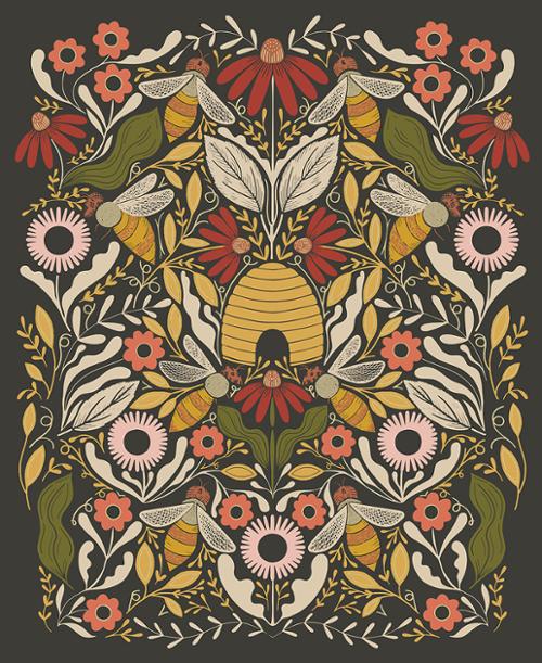 Bee Garden Metallic Black Panel 48418-21M Fabrics Moda Fabrics