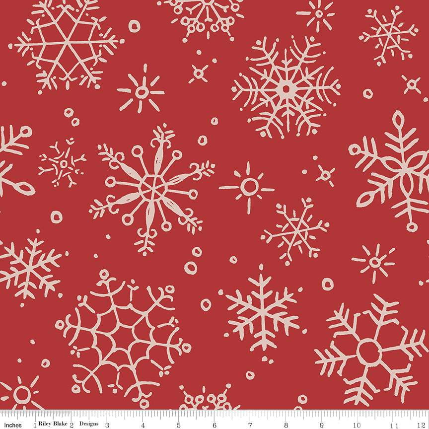 Riley Blake Magical Winterland Snowflakes Barn Red 108" Wide Backing Fabric - WB14949 - 1 YARD Fabrics Riley Blake