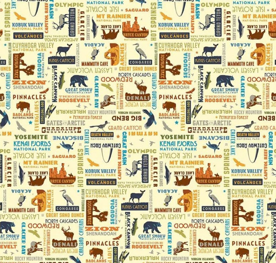National Parks Word Print Cream - C8784-Cream Fabrics Riley Blake