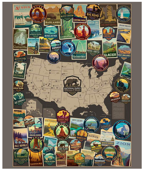 National Parks USA Vertical Map PD15090-Panel Fabrics Riley Blake