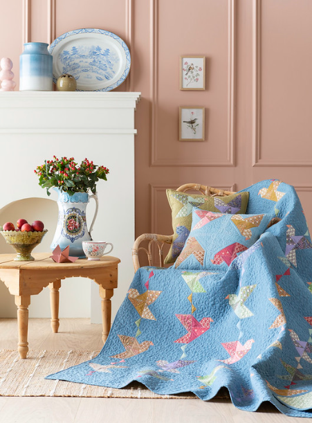 Tilda Paperbird Quilt in Prussian Blue - Stripologized Kit - 59 1/2" x 75 3/4" Fabrics Tilda