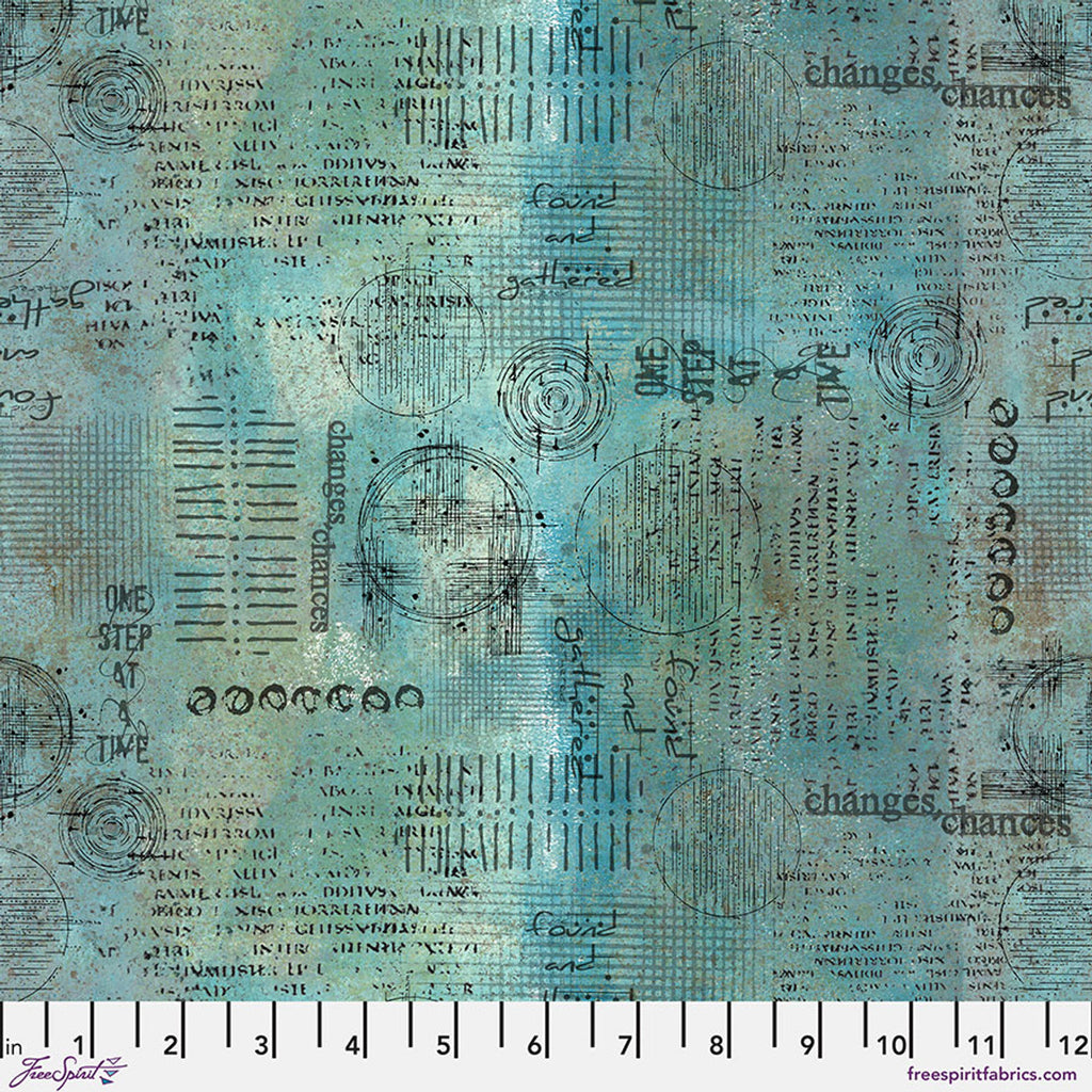 On Your Mark Assemblage Ocean PWSE029.ocean Fabrics Free Spirit