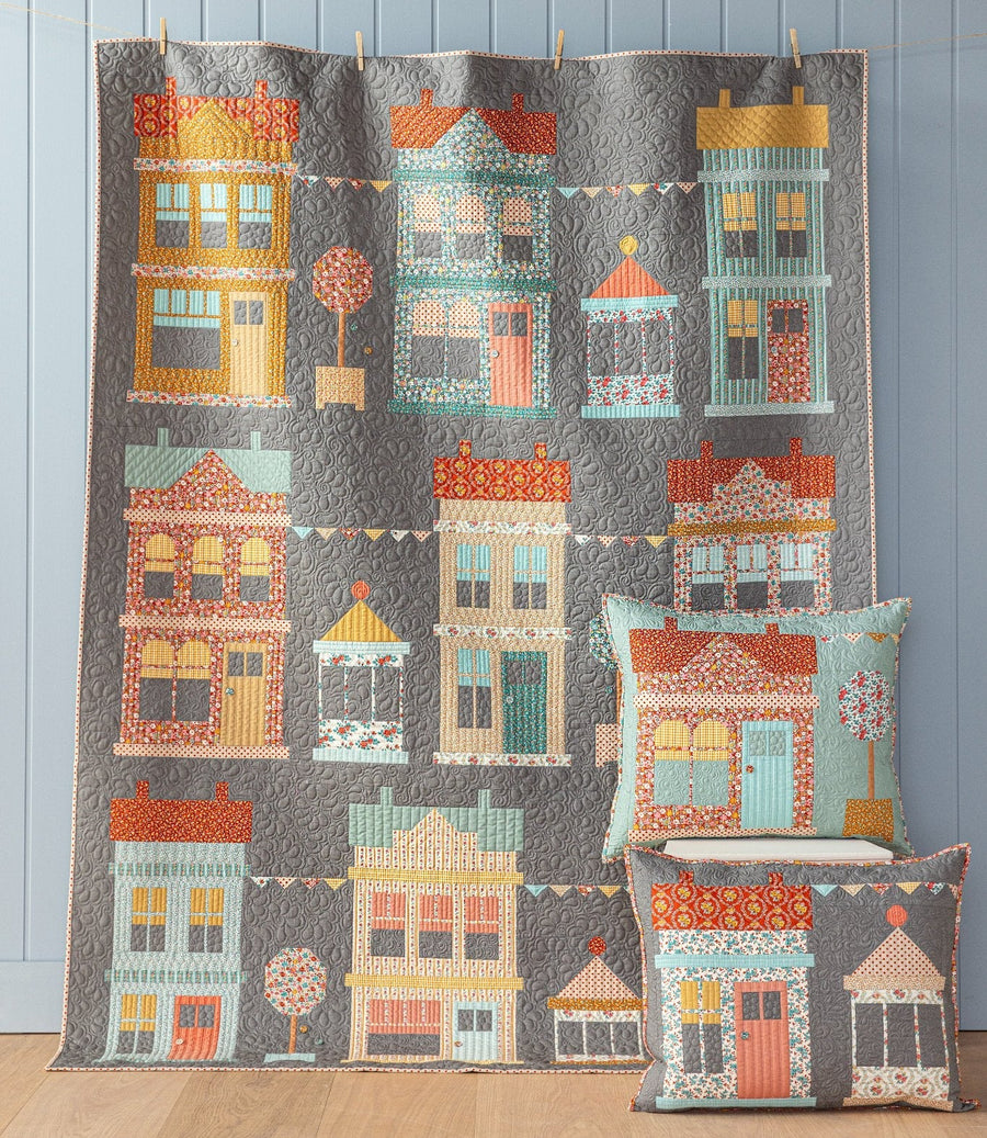 Tilda Village Life Stripologized quilt kit in Charcoal