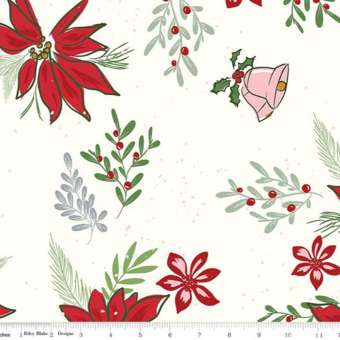Riley Blake Designs Mistletoe and Holly Floral Cloud 108" Wide Backing Fabric - WB16409-Cloud - 3 YARD Fabrics Riley Blake