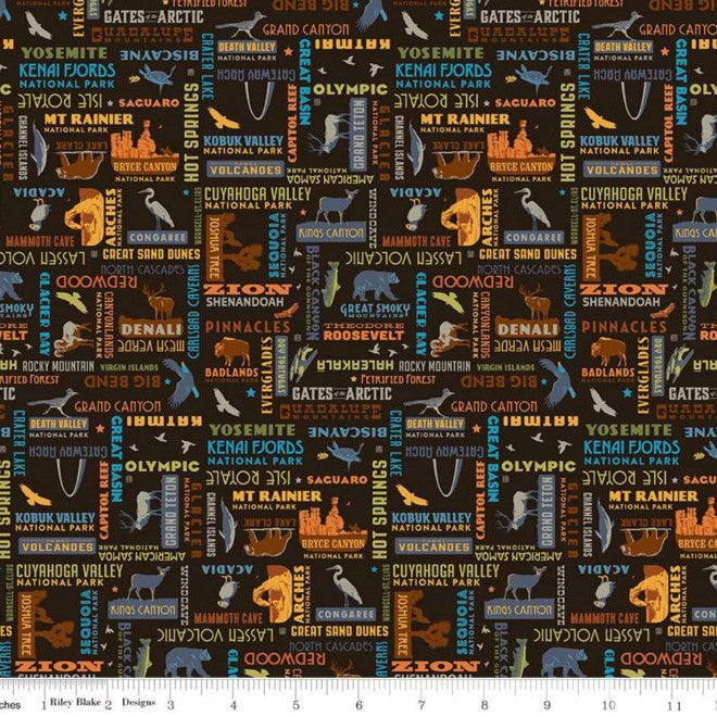 National Parks Word Print Black C8784-Black Fabrics Riley Blake