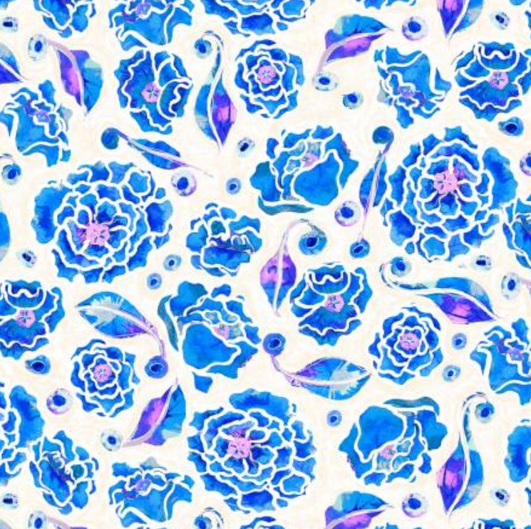 Tiny Wonders Painted Flowers Blue TWON 5448 EB - W102 Fabrics P&B Textiles