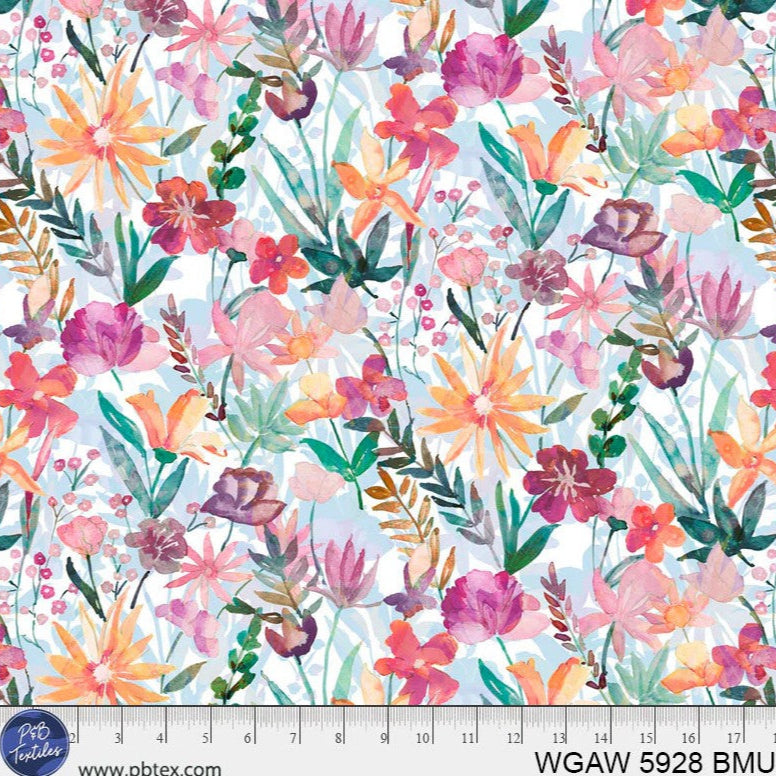 P&B Textiles Whispering Garden Watercolor Floral Pink 108" Wide Backing Fabric - WGAW05928-BMU - 2 YARD Fabrics P&B Textiles